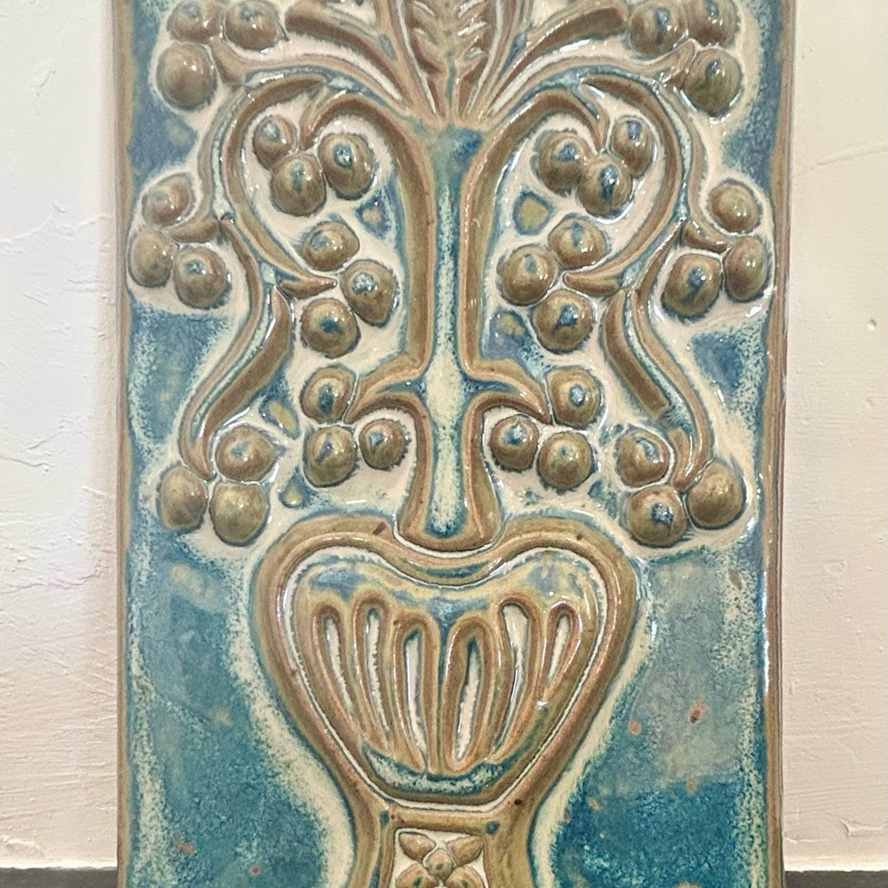 Large Embossed Blue Artisan Decorative Tree Of Life Tile 6.5x10”